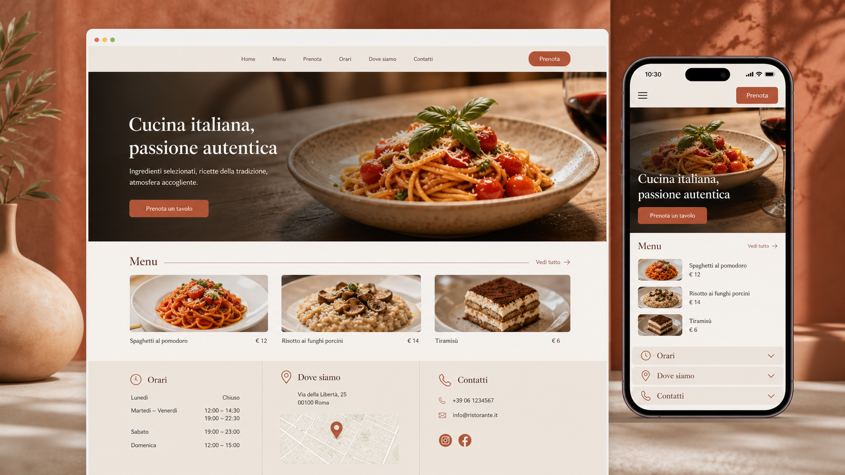 Esempio di sito web per un ristorante